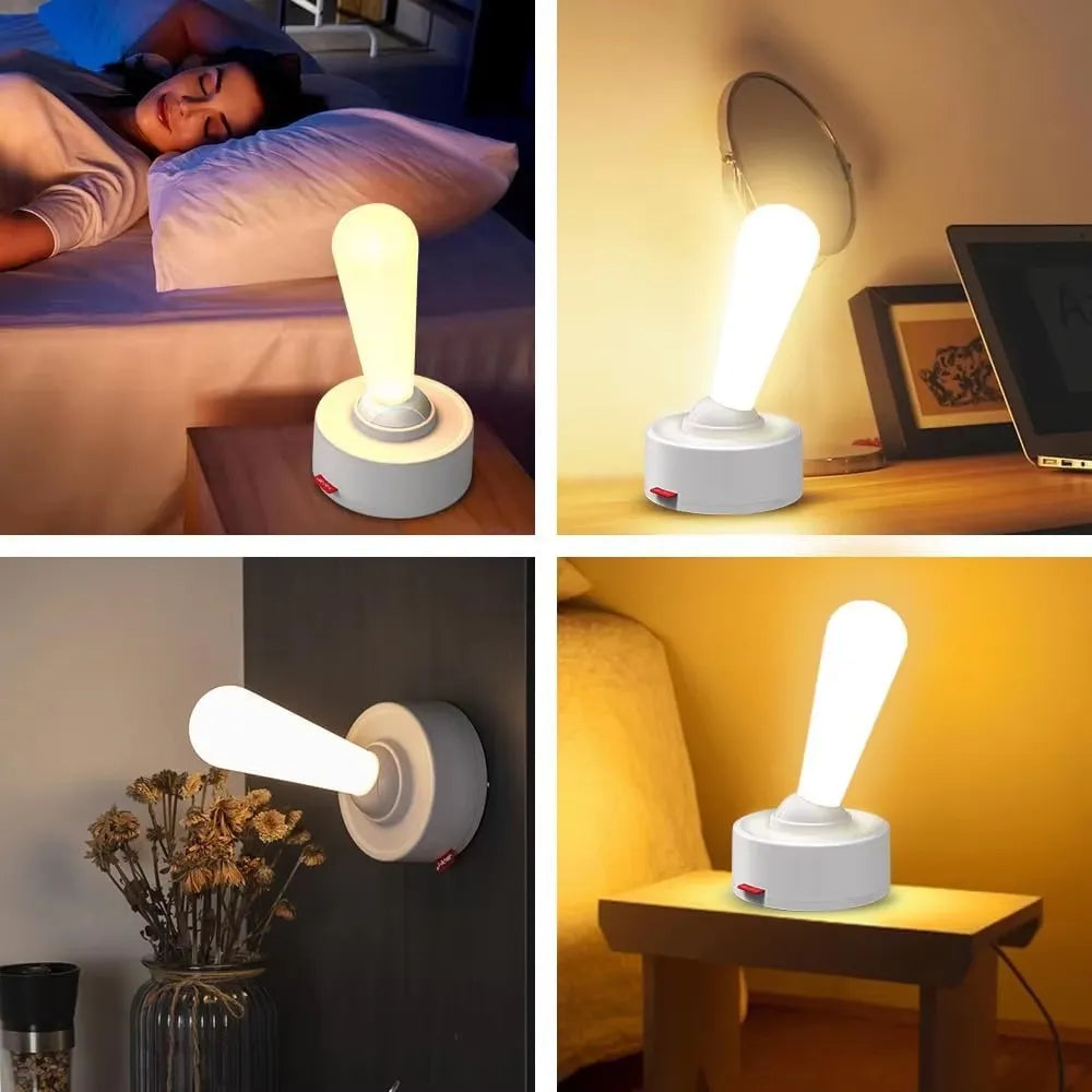 LED Lever Toggle Switch Wall-Mountable Shape Lamp Light USB Rechargeable