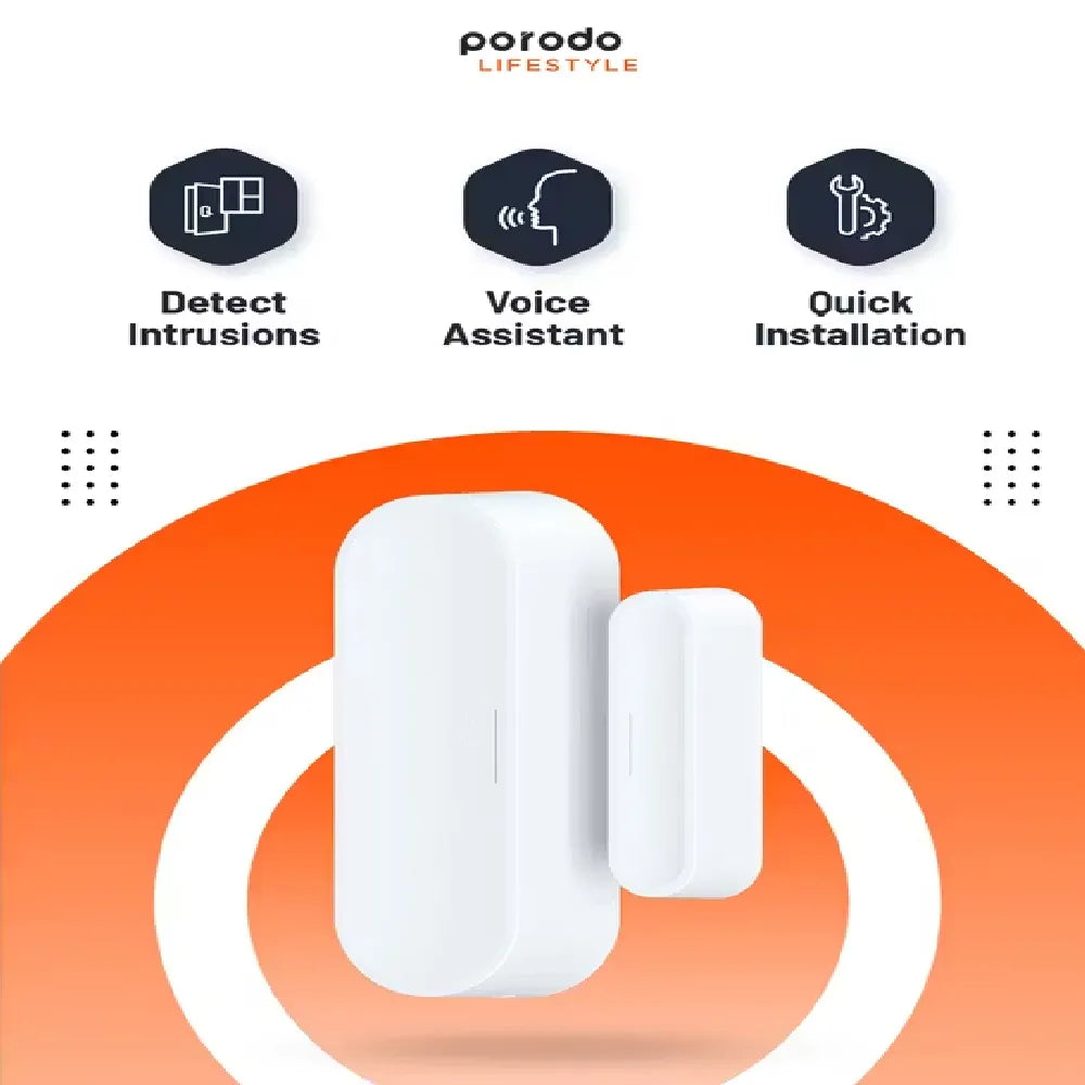 Porodo Smart Sensor Door & Window with Voice Assistant  3500 Times/Year Battery Life