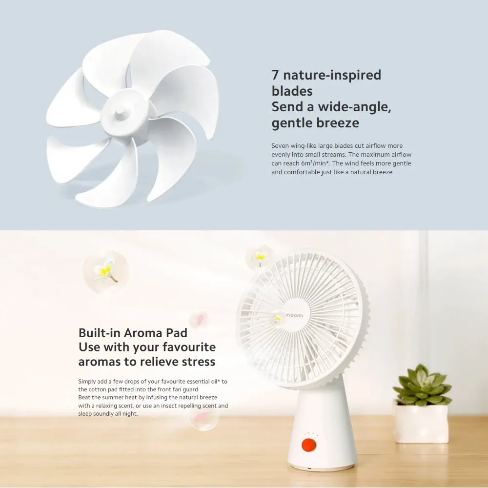 Xiaomi 2-in-1 Rechargeable Mini Fan 4000mAh 4 Wind Speeds Type-C Charging