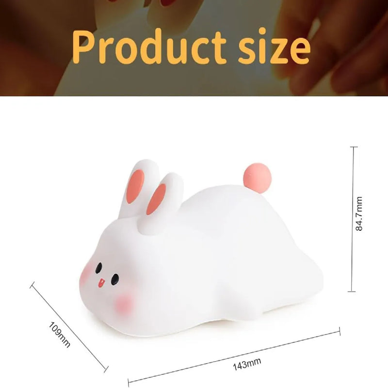 LED Big Face Rabbit Silicone Night Light 3 Modes 1200mAh Type-C Rechargeable