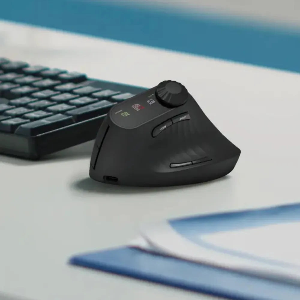 Green Lion Smart OLED Vertical Mouse with Dual Mode, 4000 DPI, Multi-Function Knob, and 65H Battery – Black