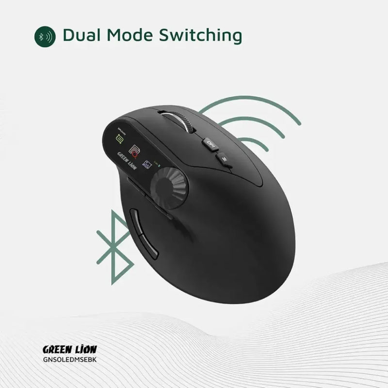 Green Lion Smart OLED Vertical Mouse with Dual Mode, 4000 DPI, Multi-Function Knob, and 65H Battery – Black