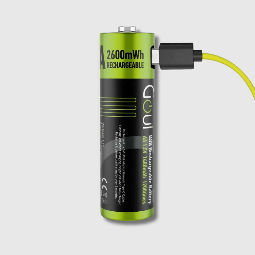 Goui Rechargeable AA Batteries Pack of 2 – 400mAh Capacity, USB Charging, Eco-Friendly & Safe for Daily Use