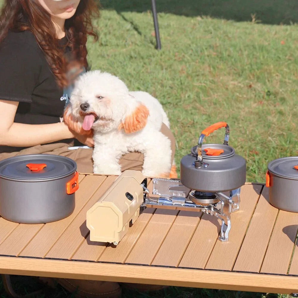 Portable Mini Camping Single Burner Gas Stove 2600W - Beige