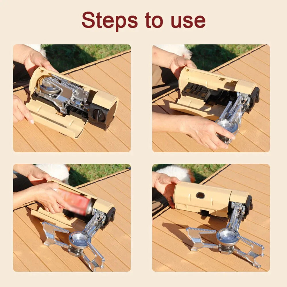 Portable Mini Camping Single Burner Gas Stove 2600W - Beige