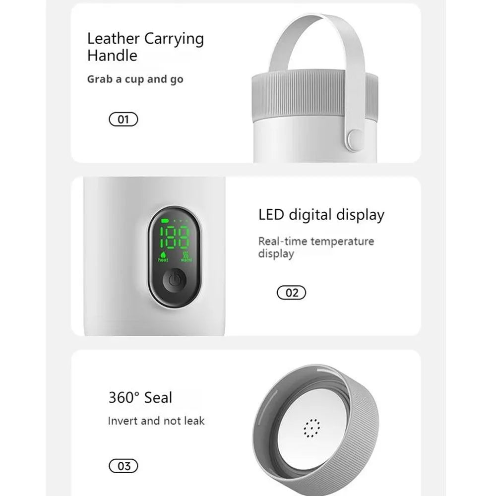 RK-3 Wireless Portable Electric Heating Travel Kettle with 6-Temperature Settings 18W Type-C Rechargeable – White