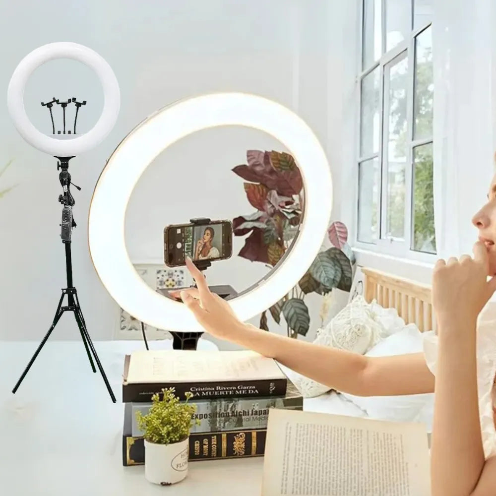 RL-18 18-Inch Selfie Ring Light with Tripod Stand, Adjustable Brightness & Color Temperature, 3 Mobile Holders, and Remote Control