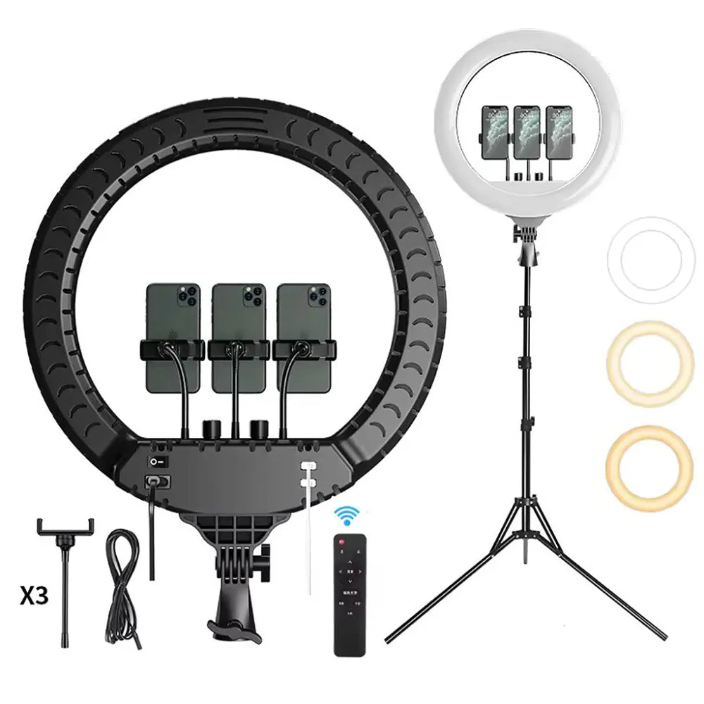 RL-18 18-Inch Selfie Ring Light with Tripod Stand, Adjustable Brightness & Color Temperature, 3 Mobile Holders, and Remote Control