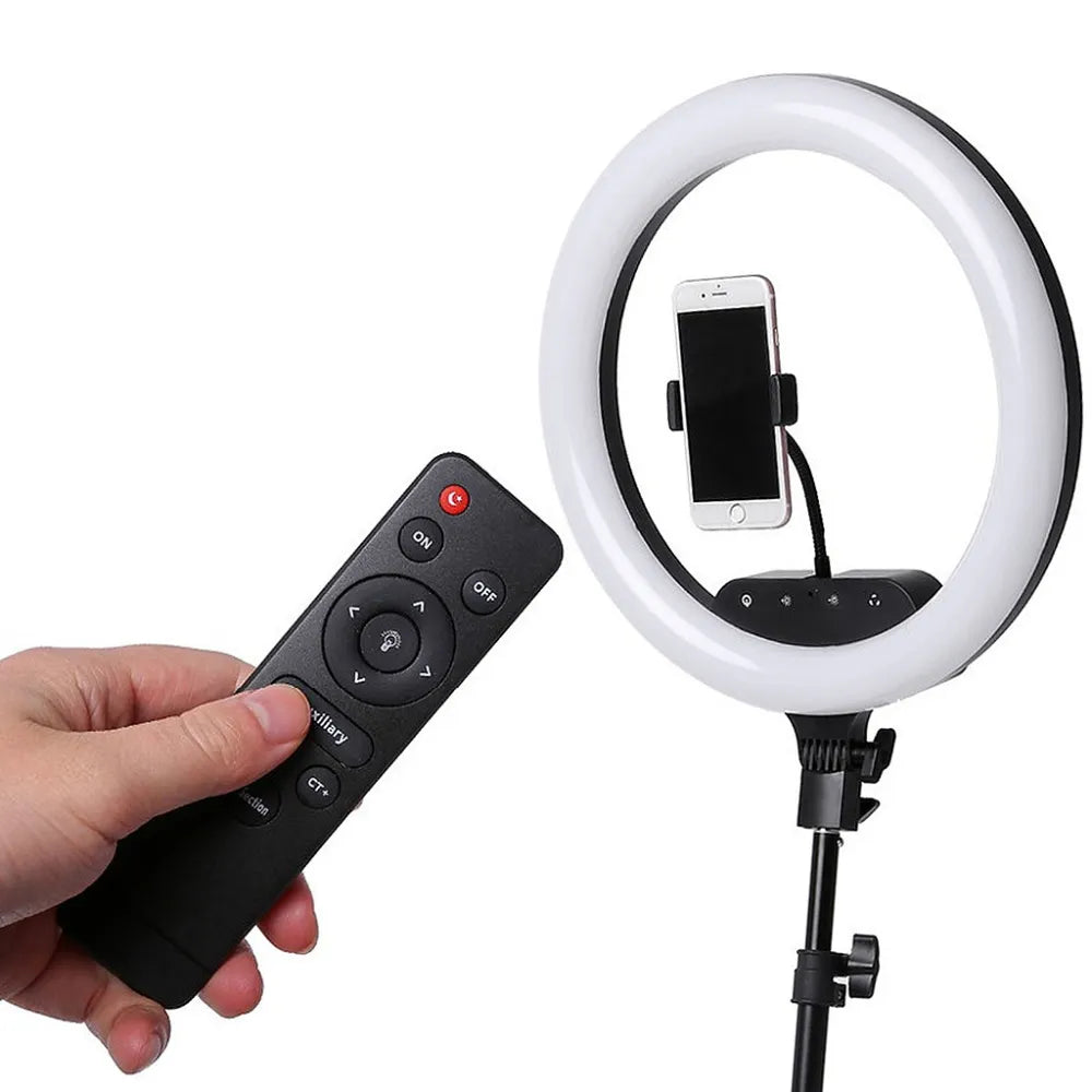 RL-18 18-Inch Selfie Ring Light with Tripod Stand, Adjustable Brightness & Color Temperature, 3 Mobile Holders, and Remote Control