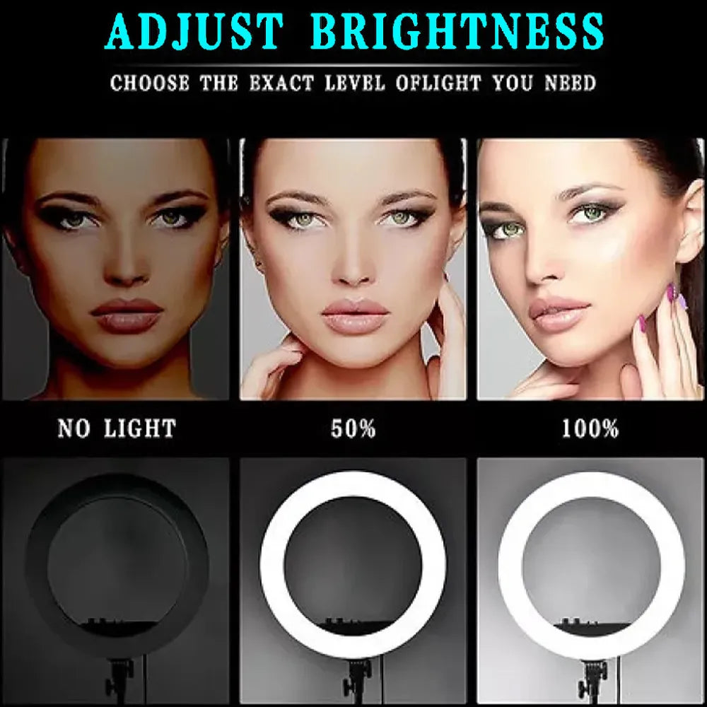 RL-18 18-Inch Selfie Ring Light with Tripod Stand, Adjustable Brightness & Color Temperature, 3 Mobile Holders, and Remote Control