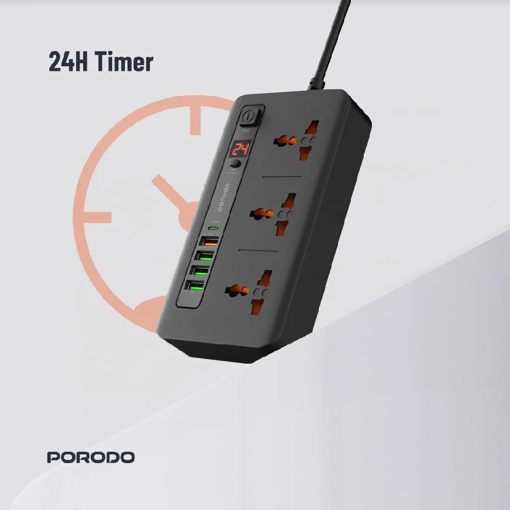 Porodo Quick Charge Power Socket with 5 USB Ports and 3 Sockets 33W