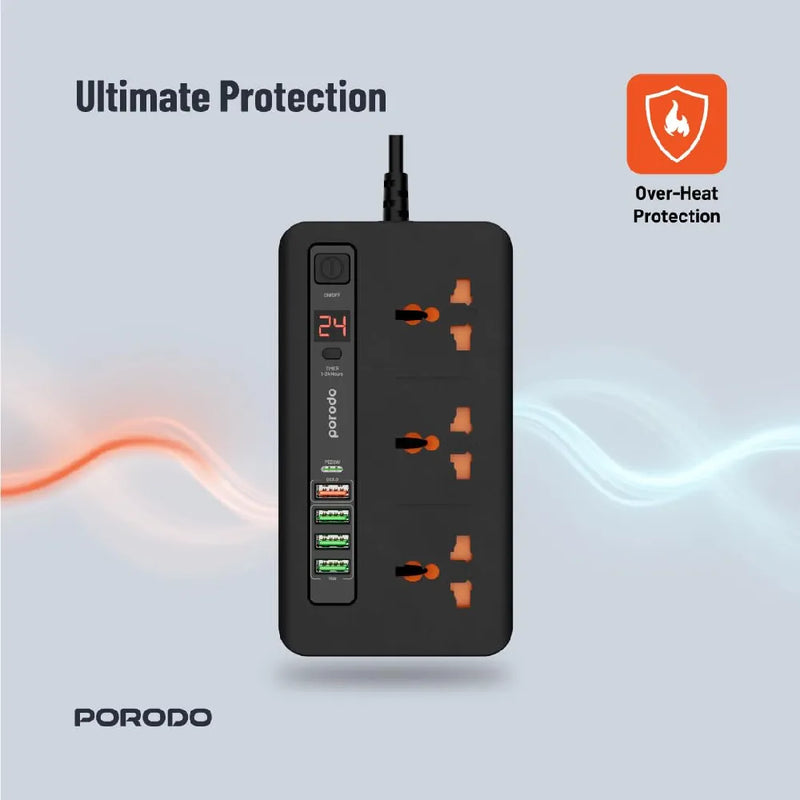 Porodo Quick Charge Power Socket with 5 USB Ports and 3 Sockets 33W