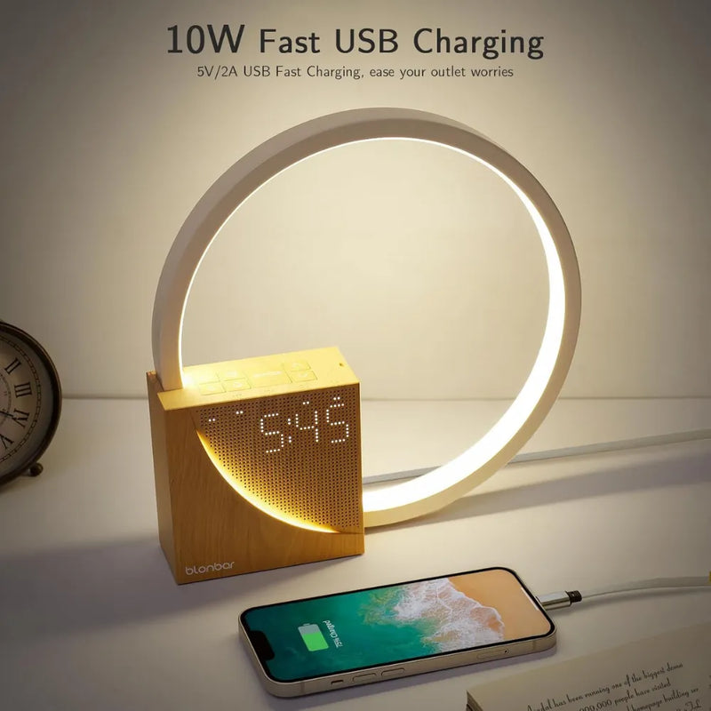 Touch Bedside Lamp with Dual Alarm Clock, USB Charging Port, 10 Sleep Sounds, Wake-Up Light, and 3-Level Dimmable LED