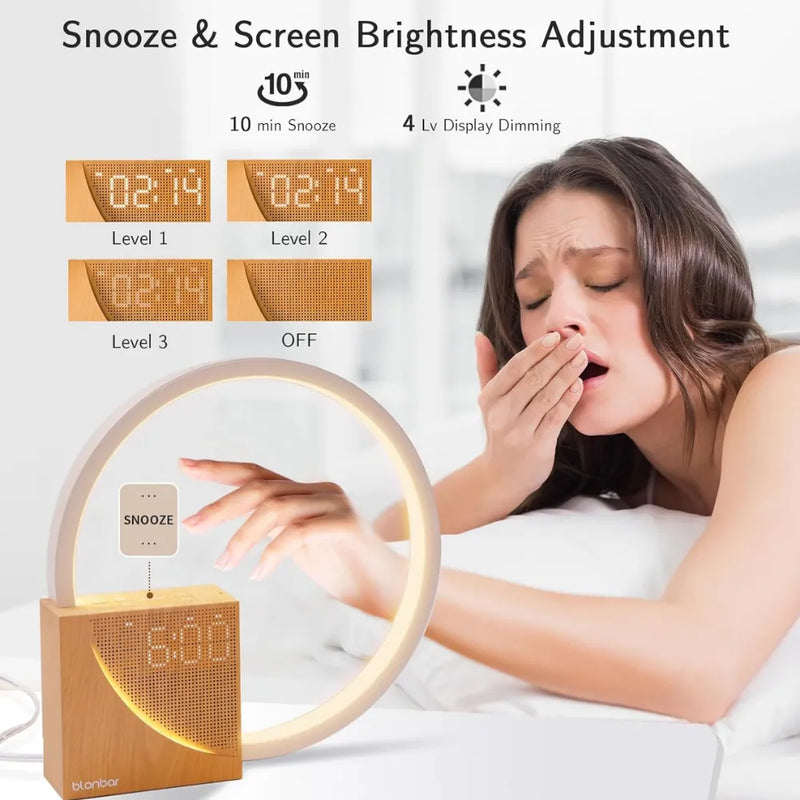 Touch Bedside Lamp with Dual Alarm Clock, USB Charging Port, 10 Sleep Sounds, Wake-Up Light, and 3-Level Dimmable LED