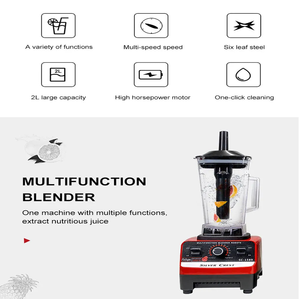 Silver Crest 2-in-1 Multi-Functional Blender with Stainless Steel Multi-Blade 2000mL 4500W