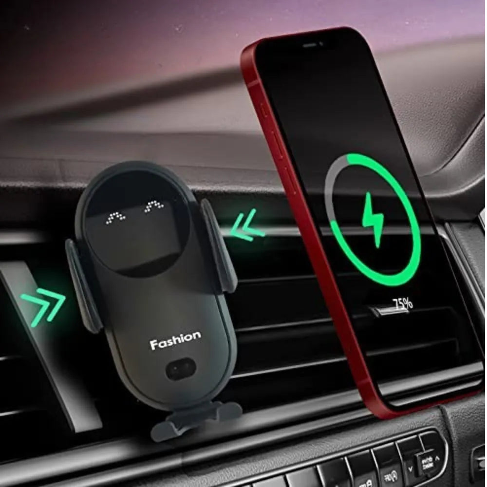 S11 Wireless Car Charger Mount 10W Fast Charging with Auto Clamping, LED Eyes, Air Vent & Dashboard Holder