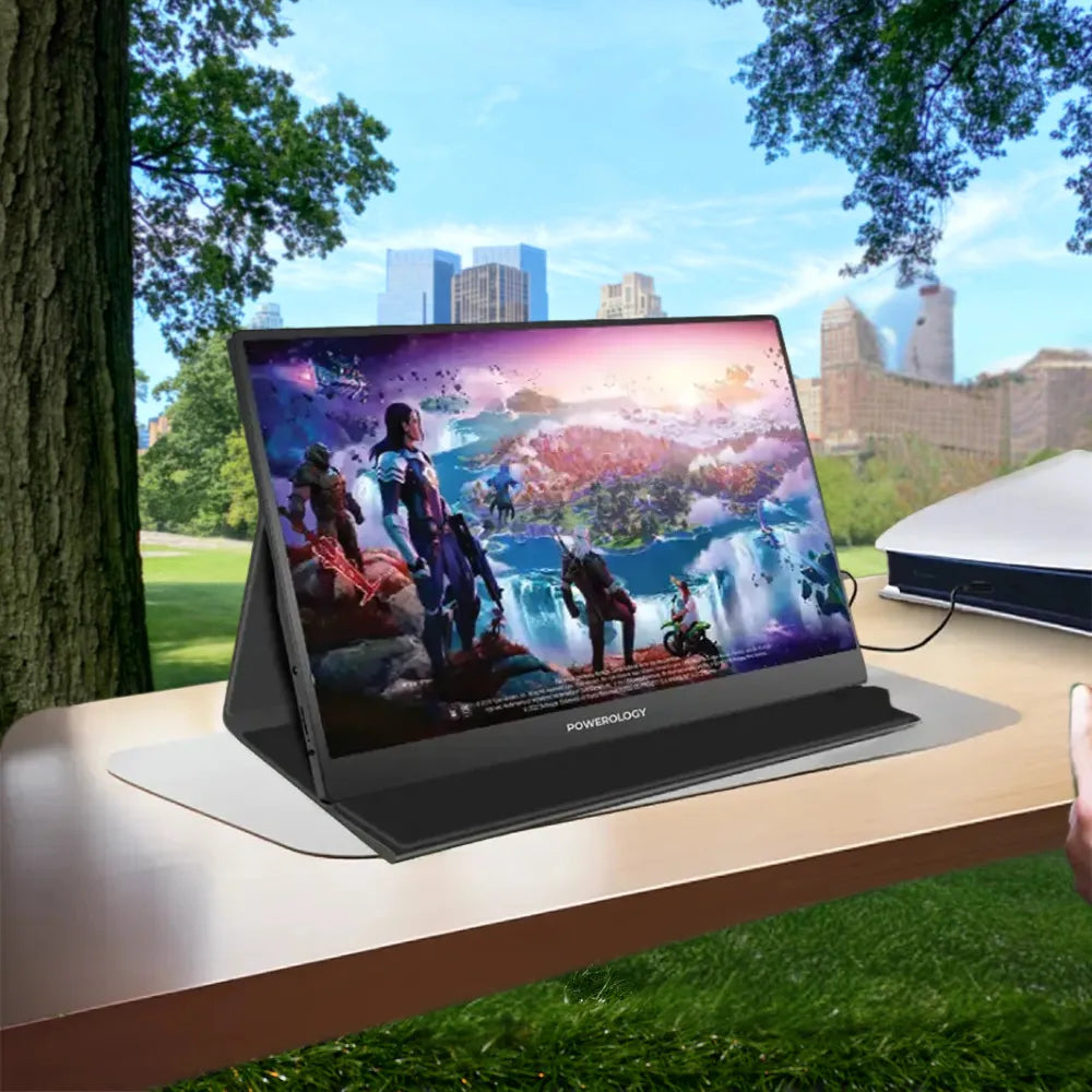 Powerology 15.6" Ultra-Slim Portable Monitor 144Hz IPS Full HD with USB-C, HDMI, Dual Speakers – Low Latency, sRGB 100%