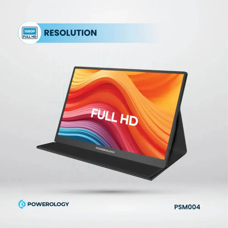 Powerology 15.6" Ultra-Slim Portable Monitor 144Hz IPS Full HD with USB-C, HDMI, Dual Speakers – Low Latency, sRGB 100%