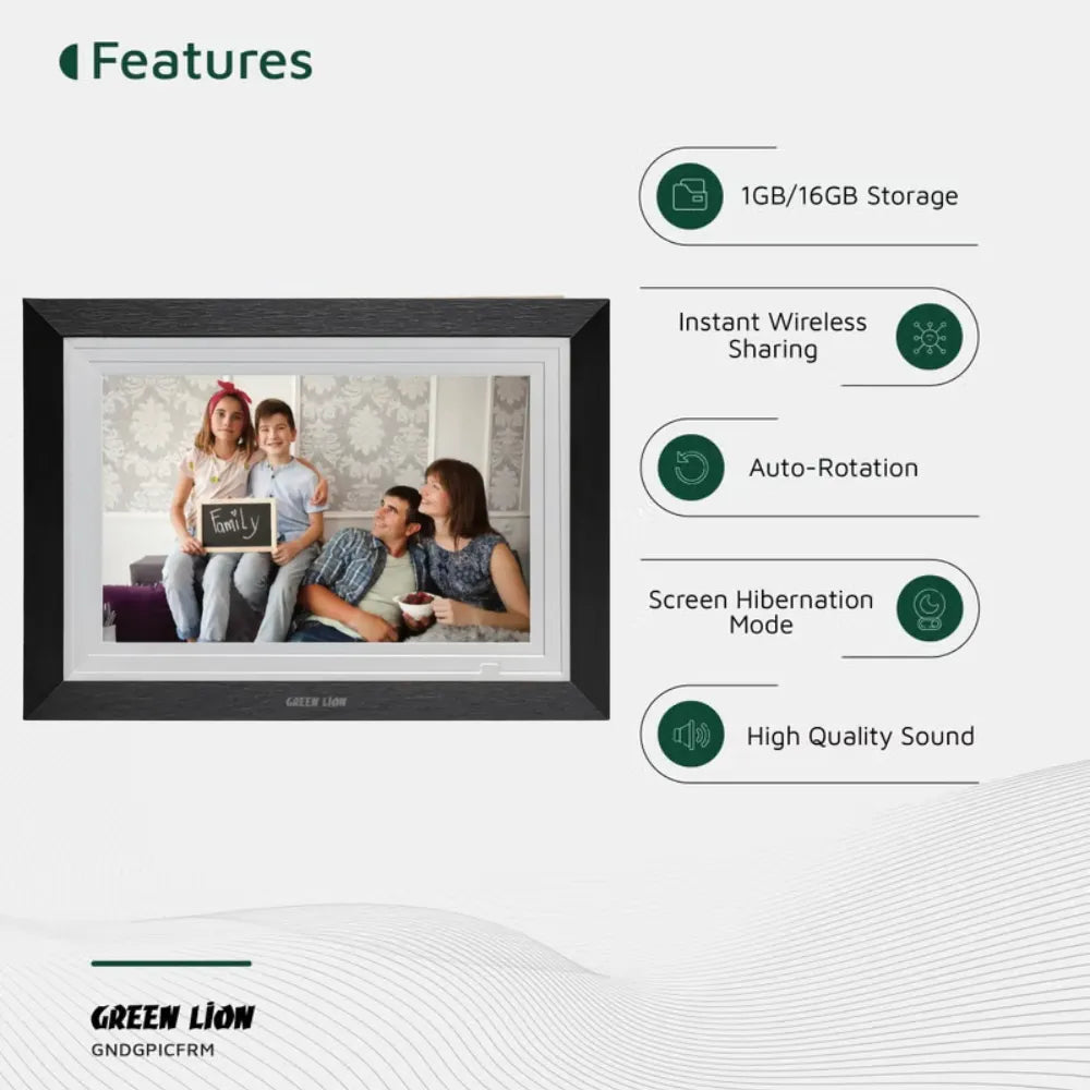 Green Lion Digital Picture Frame 10.1" IPS Touchscreen with Wi-Fi Sharing, Auto-Rotation & 16GB Storage