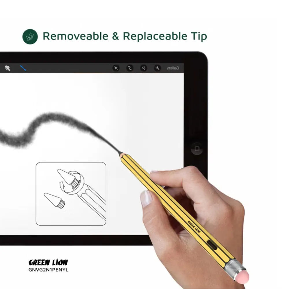 Green Lion GL-PEN5 Vintage 2 in 1 Stylus Pencil with Palm Rejection, No Delay, Tilt Sensitivity, and Type-C Fast Charging – Yellow