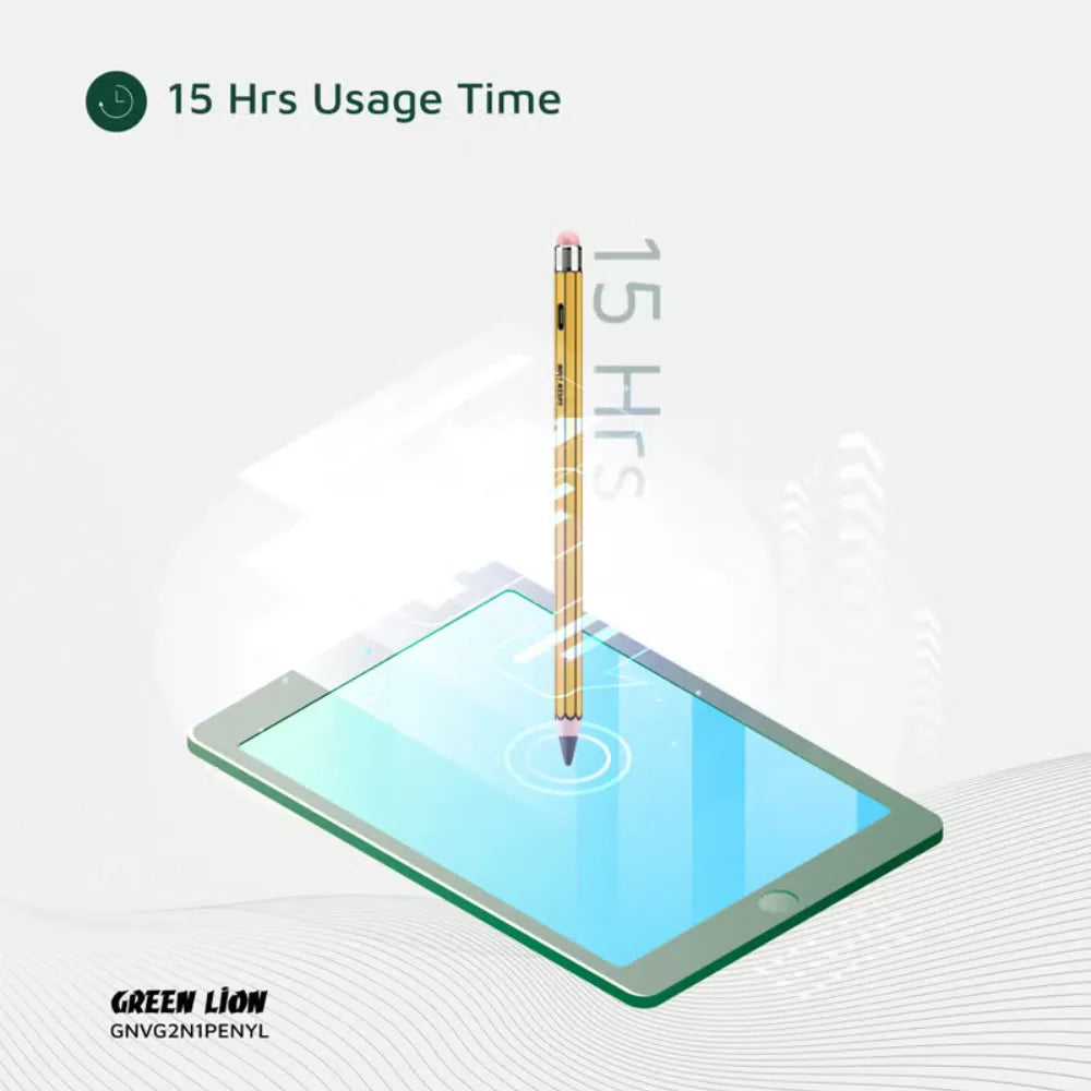 Green Lion GL-PEN5 Vintage 2 in 1 Stylus Pencil with Palm Rejection, No Delay, Tilt Sensitivity, and Type-C Fast Charging – Yellow