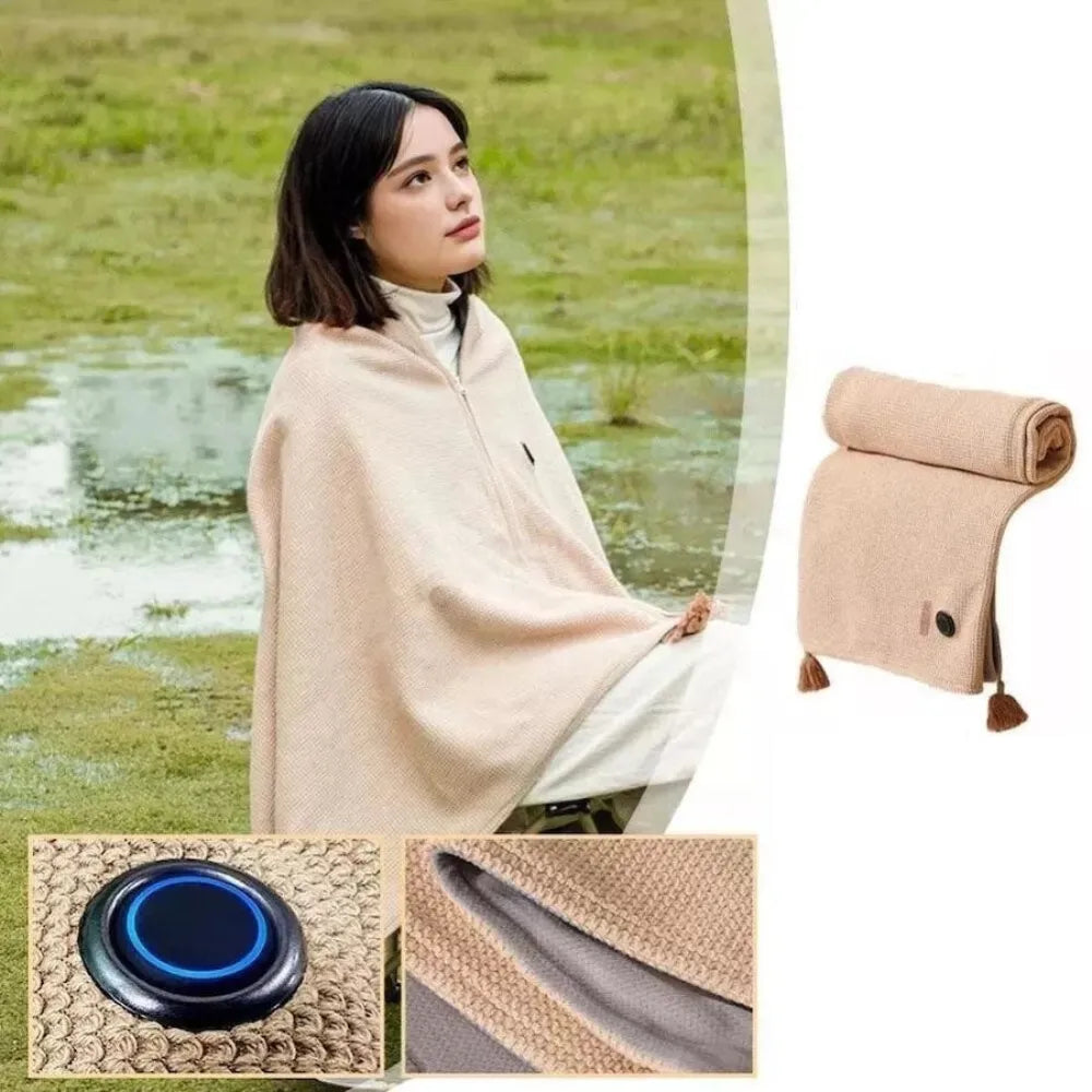 USB Electric Heating Blanket Shawl – Rapid Heating, 3-Level Temperature Control, Washable & Portable with Leg Warming Function