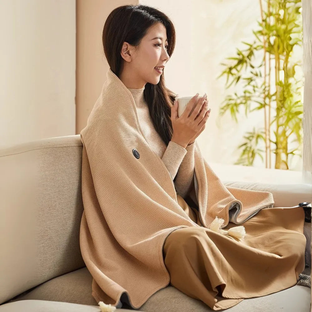 USB Electric Heating Blanket Shawl – Rapid Heating, 3-Level Temperature Control, Washable & Portable with Leg Warming Function
