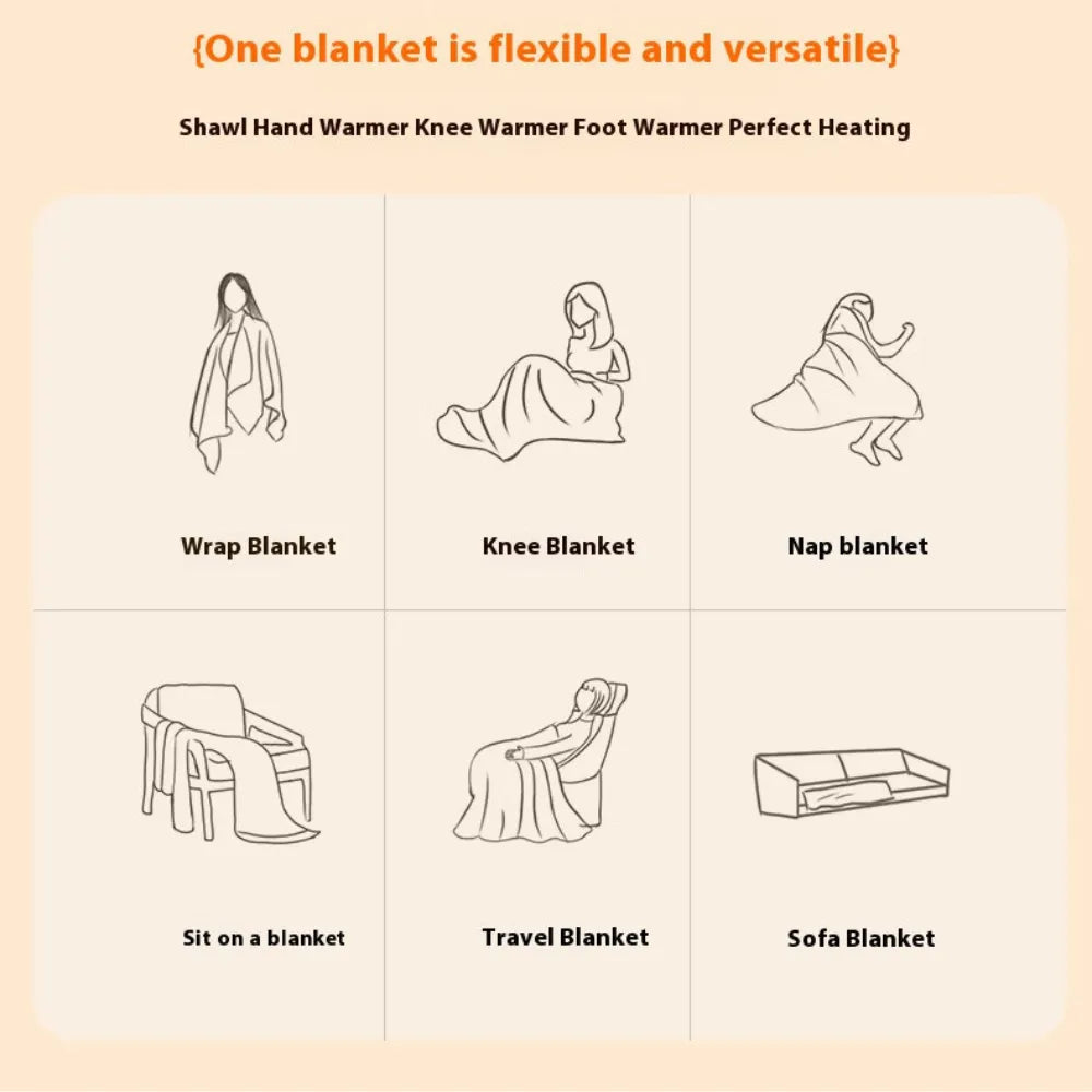 USB Electric Heating Blanket Shawl – Rapid Heating, 3-Level Temperature Control, Washable & Portable with Leg Warming Function
