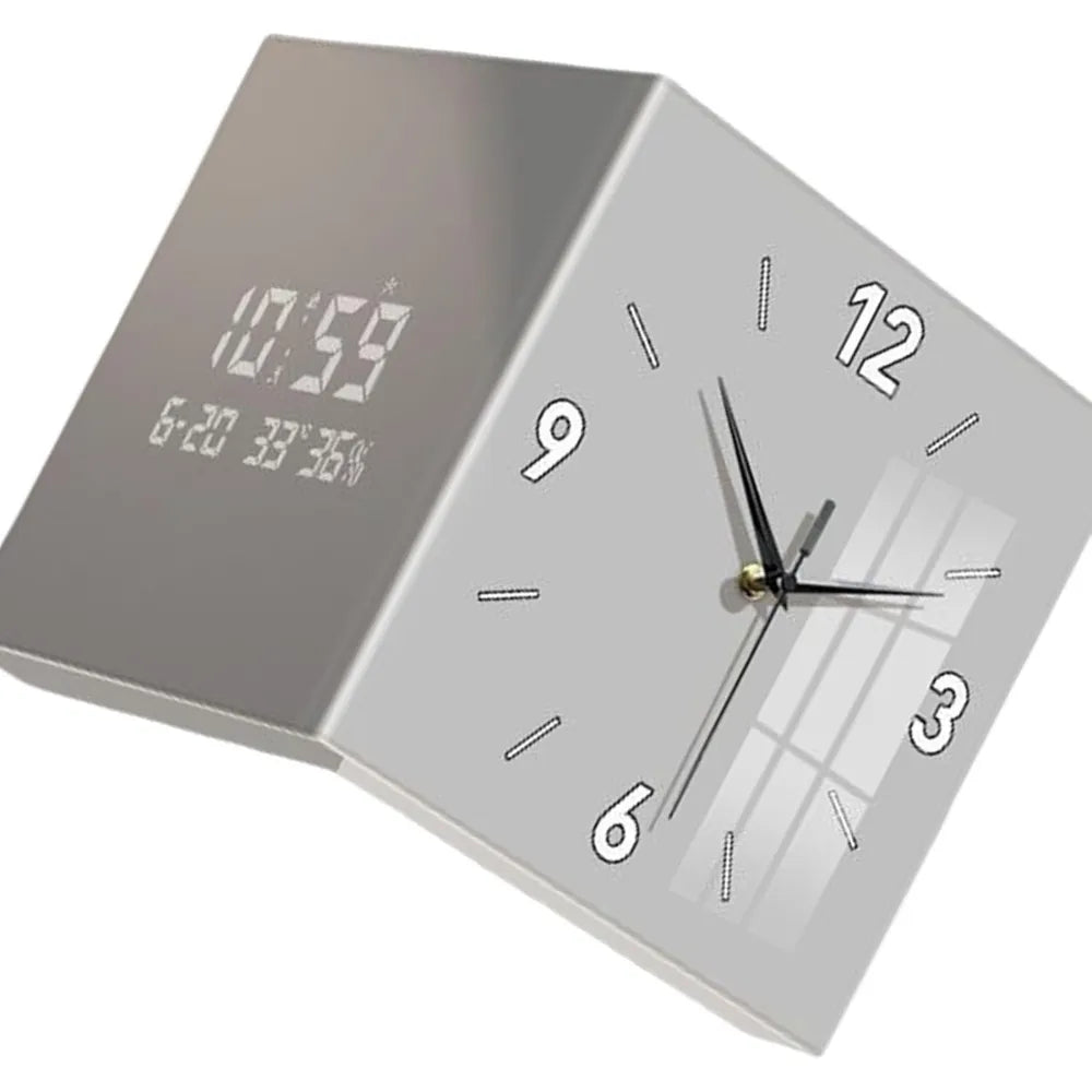 Modern Metal Corner Wall Clock – Double-Sided Analog & Digital Display, 30cm Square Hanging Clock for Living Room & Kitchen Decor, White