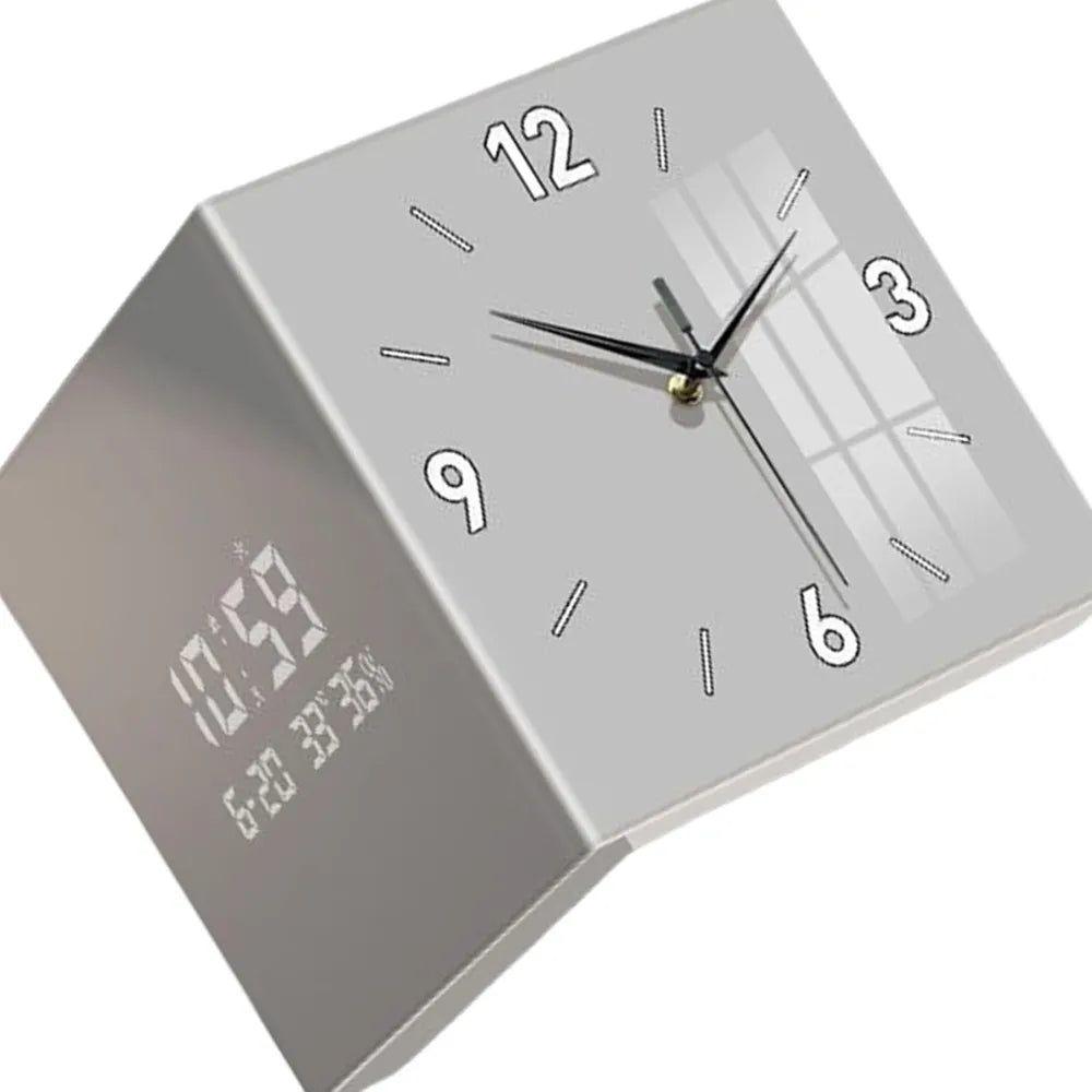 Modern Metal Corner Wall Clock – Double-Sided Analog & Digital Display, 30cm Square Hanging Clock for Living Room & Kitchen Decor, White
