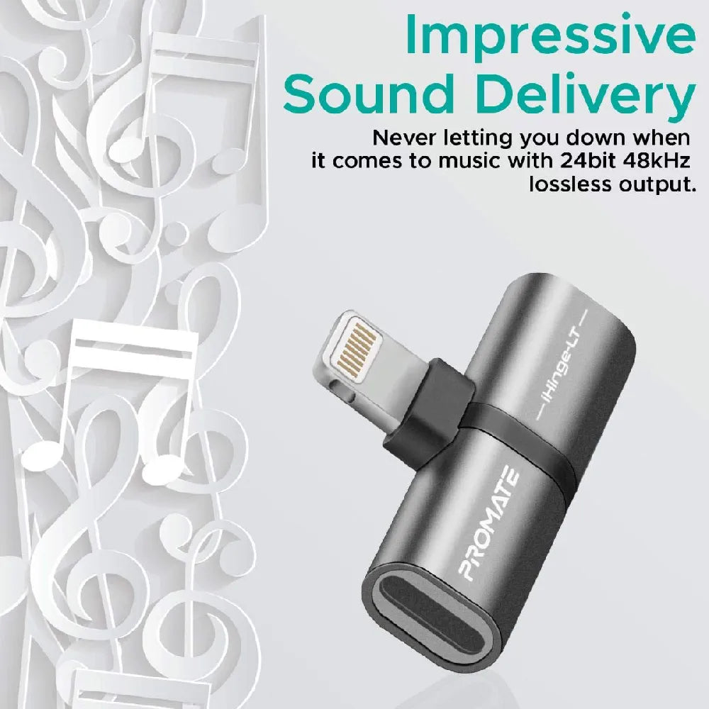 Promate 2-in-1 Audio & Charging Adapter 5V/2A Fast Charging Lightning Connector iPhone/iPad Compatibility