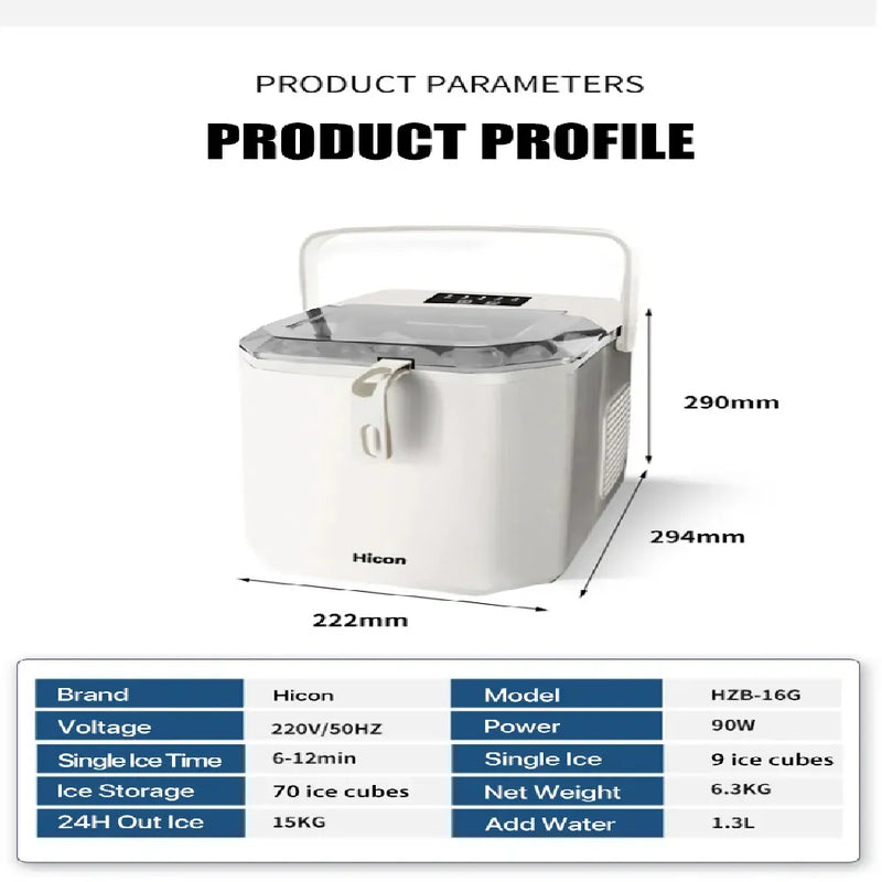 Hicon Portable Ice Maker HZB-16G 16KG Capacity 90W Power - White