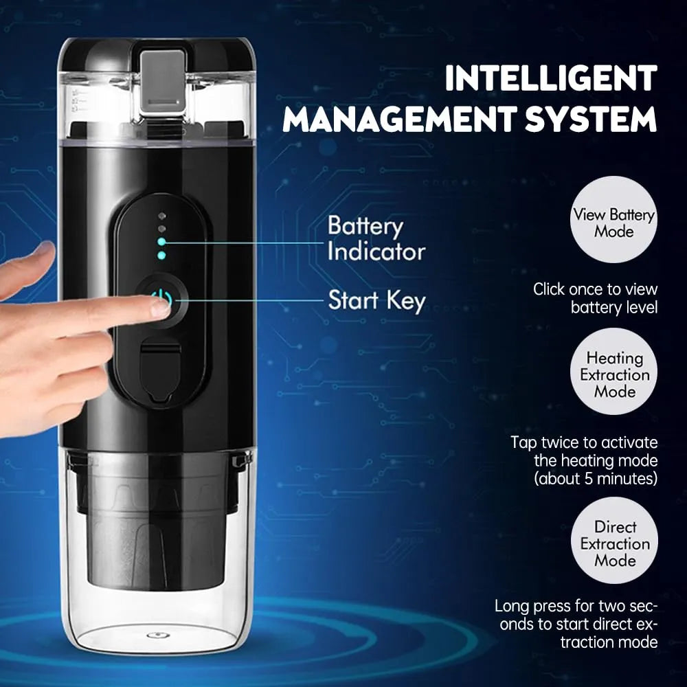 Espresso Coffee Maker 60ml Brewing Capacity Stainless Steel Wireless Heating 18Bar USB Type-C Rechargeable