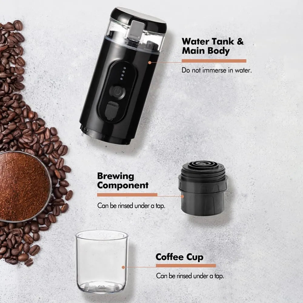 Espresso Coffee Maker 60ml Brewing Capacity Stainless Steel Wireless Heating 18Bar USB Type-C Rechargeable