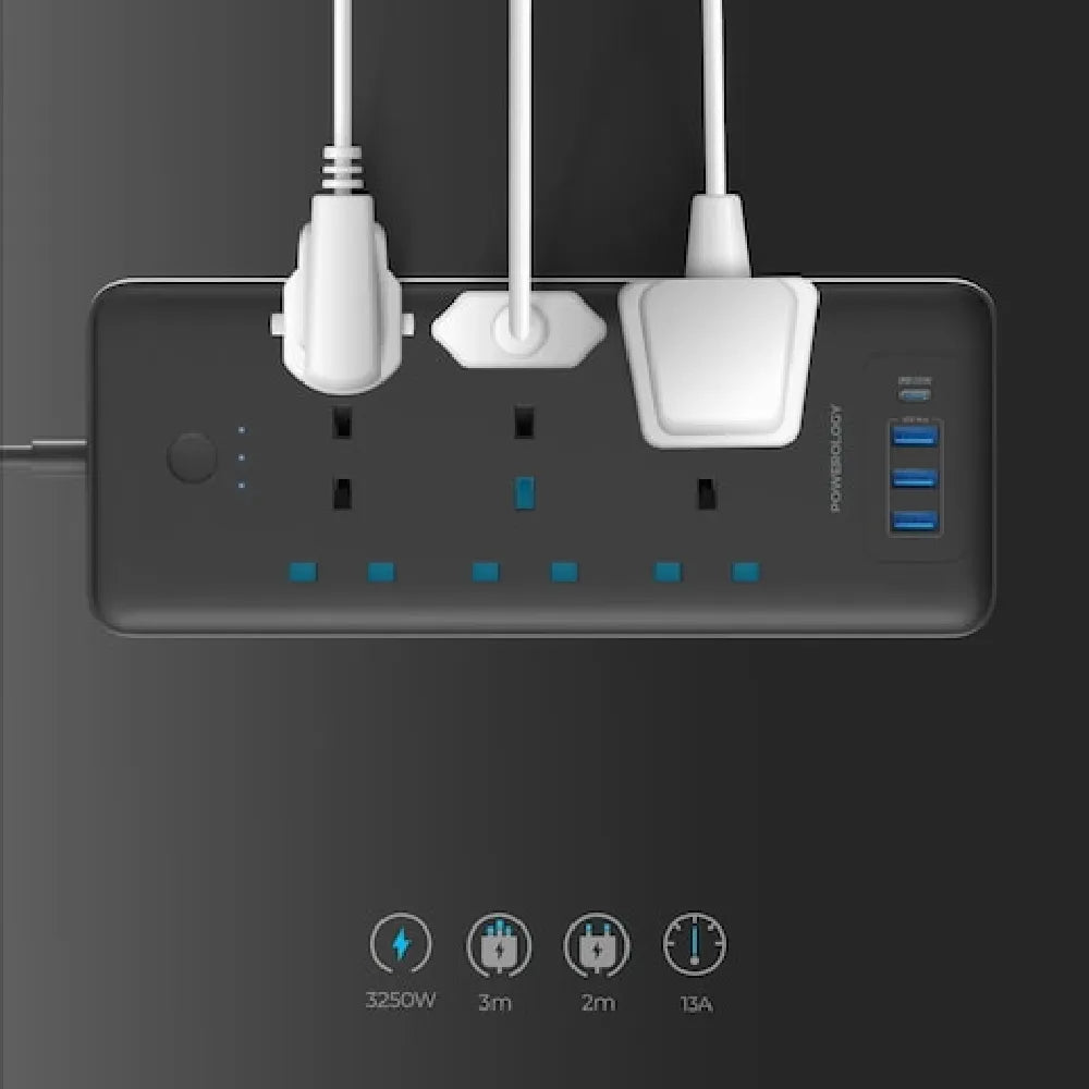 Powerology Multi-Port Smart Power Strip Smart Extension 4 Outlets/Ports 30W PD Power