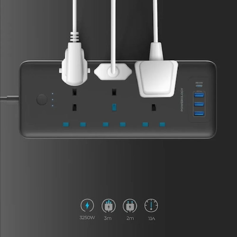 Powerology Multi-Port Smart Power Strip Smart Extension 4 Outlets/Ports 30W PD Power