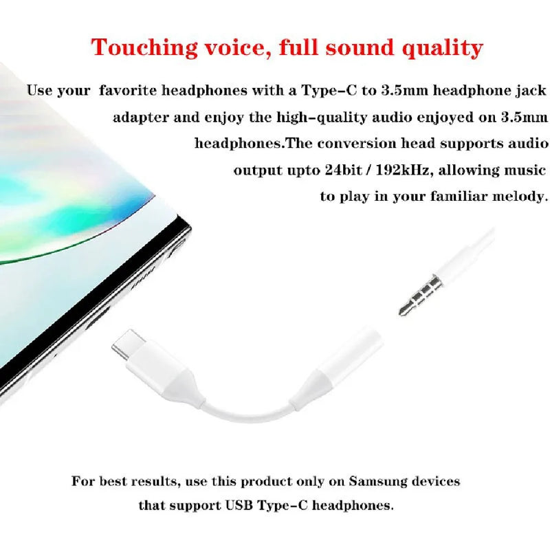 Samsung USB-C to Headset Jack Adapter 24bit/192kHz Compatible to Smartphones and Tablets – White