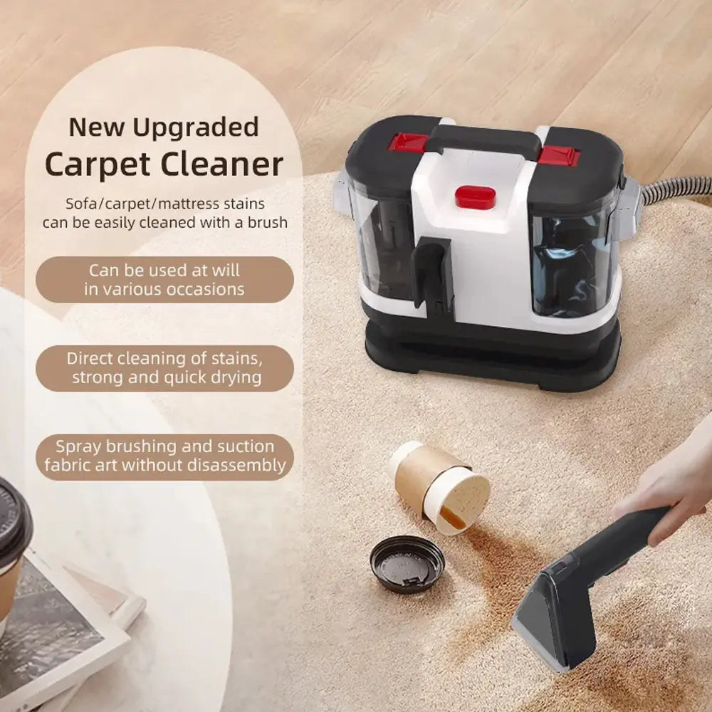 Carpet Cleaner Machine with Dual Water Tanks 12000PA Suction Power 5 Meter Power Cord
