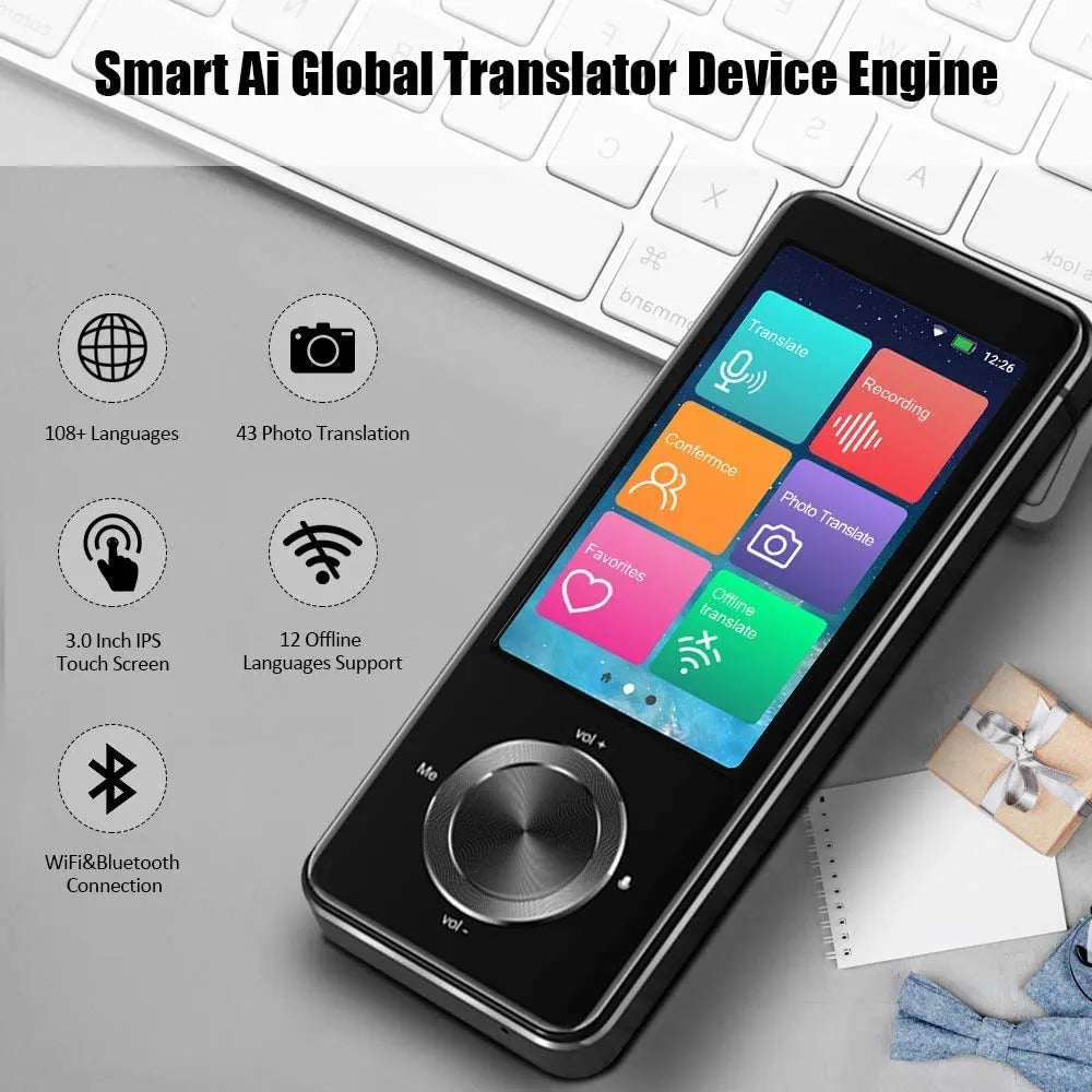 M9 Instant Voice Translator Two-Way Real Time Smart Translator Device with Camera & Touchscreen 1500mAh Type-C Rechargeable