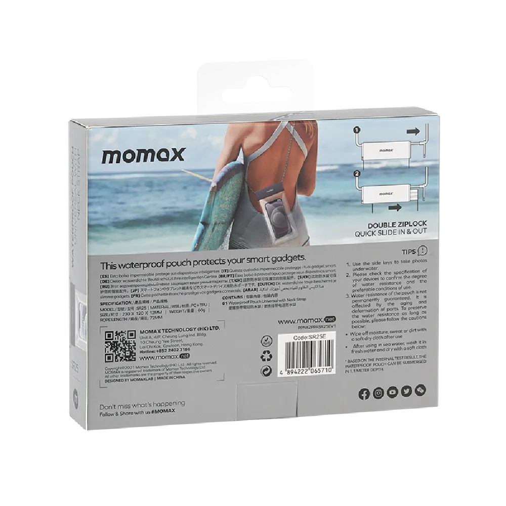 Momax SR25 Waterproof Phone Pouch With Neck Strap 3-Fold Sealed