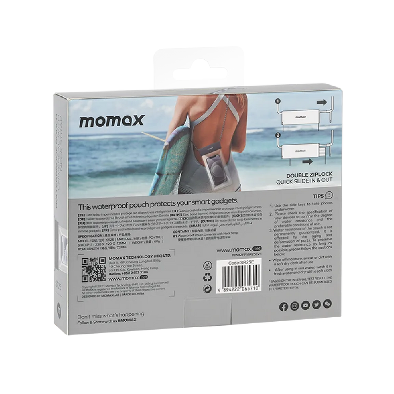 Momax SR25 Waterproof Phone Pouch With Neck Strap 3-Fold Sealed