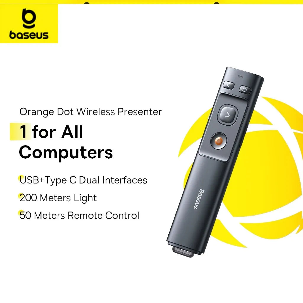 Baseus Orange Dot Wireless Presenter (Red Laser) 300mAh Up To 100m Laser Pointer Distance