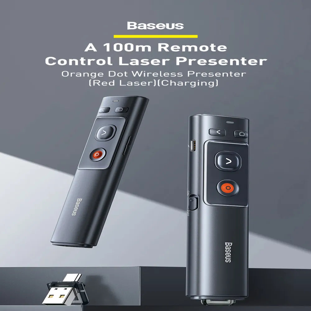 Baseus Orange Dot Wireless Presenter (Red Laser) 300mAh Up To 100m Laser Pointer Distance