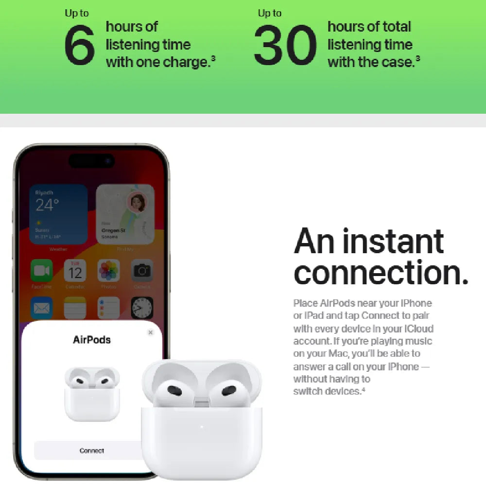 Apple AirPods (3rd Generation) Up To 30 hours With The Charging Case