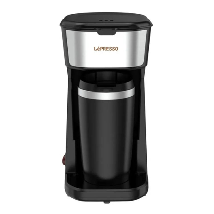 LePresso Instant Coffee Maker 400ml with Reusable Filter & Heat-Insulated Travel Mug 450W – Black