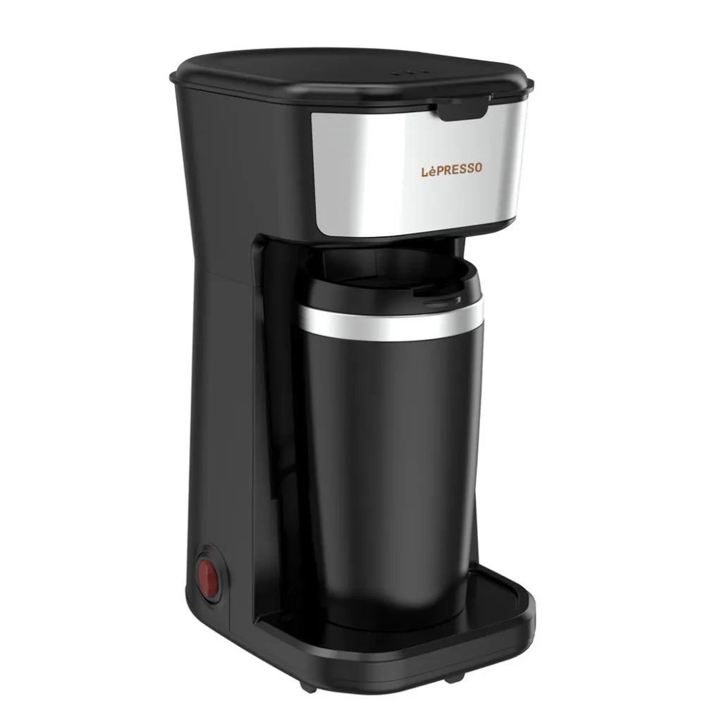 LePresso Instant Coffee Maker 400ml with Reusable Filter & Heat-Insulated Travel Mug 450W – Black