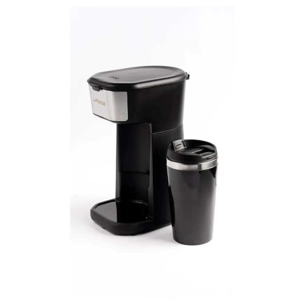 LePresso Instant Coffee Maker 400ml with Reusable Filter & Heat-Insulated Travel Mug 450W – Black