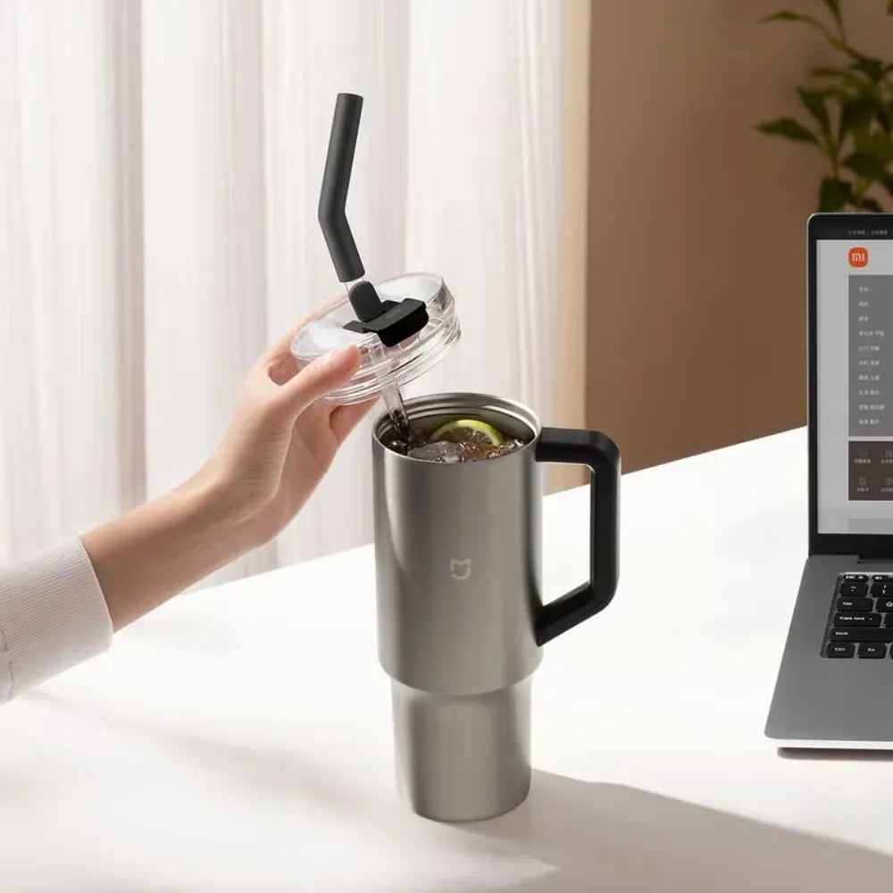 Xiaomi Straw Mug 1L with 316L Stainless Steel, 3-Way Drinking, Vacuum Insulated – Black