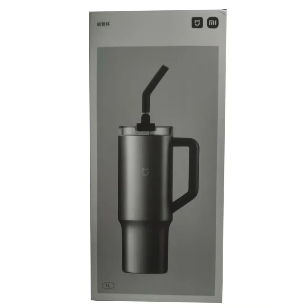 Xiaomi Straw Mug 1L with 316L Stainless Steel, 3-Way Drinking, Vacuum Insulated – Black