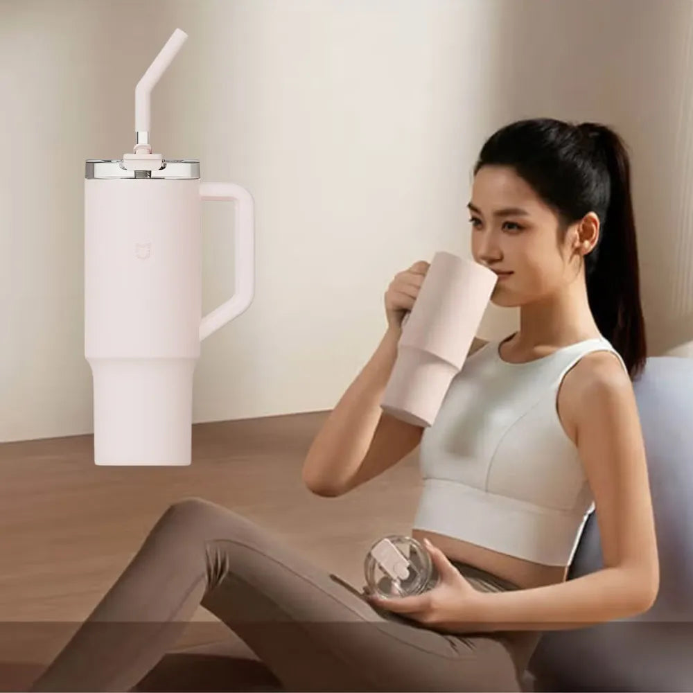 Xiaomi Straw Mug 1L with 316L Stainless Steel, 3-Way Drinking, Vacuum Insulated – Pink